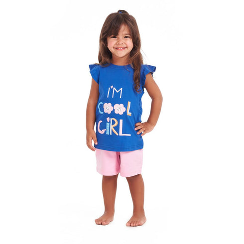 Girls summer pajama set Cool girl t-shirt + Rose shorts